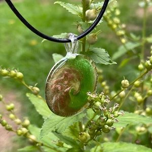Beautiful Artisan Green and Gold Art Glass Pendant